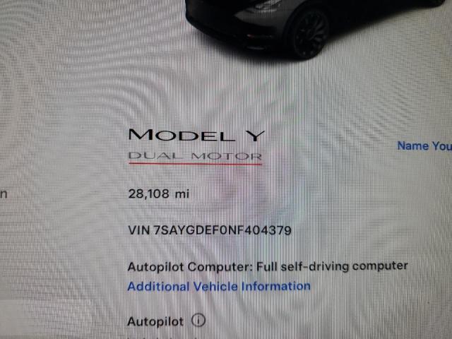 صورة رقم 9 من المزاد - 2022 TESLA MODEL Y مع VIN 7SAYGDEF0NF404379