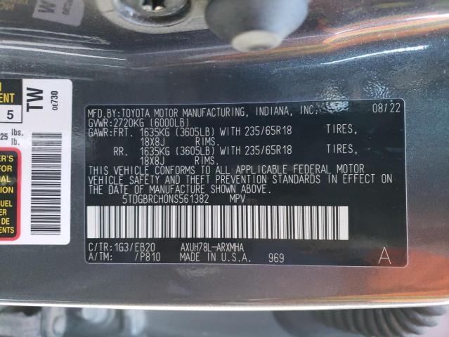 Photo 14 from auction – 2022 TOYOTA HIGHLANDER with VIN 5TDGBRCH0NS561382