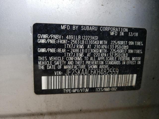 Photo 13 from auction – 2019 SUBARU FORESTER with VIN JF2SKAAC6KH482559