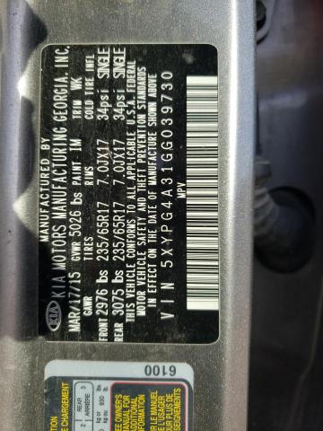 Photo 14 from auction – 2016 KIA SORENTO LX with VIN 5XYPG4A31GG039730