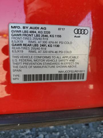 Photo 13 from auction – 2018 AUDI Q3 PREMIUM with VIN WA1JCCFS2JR010011