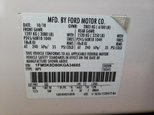Photo 14 from auction – 2019 FORD EXPLORER X with VIN 1FM5K8D80KGA34685