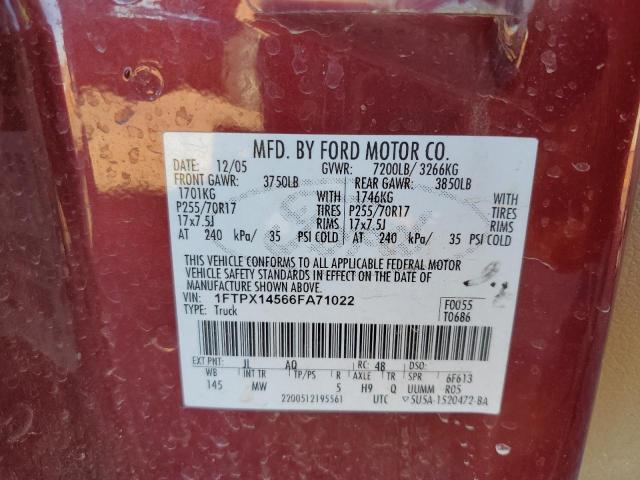 Photo 12 from auction – 2006 FORD F150 with VIN 1FTPX14566FA71022