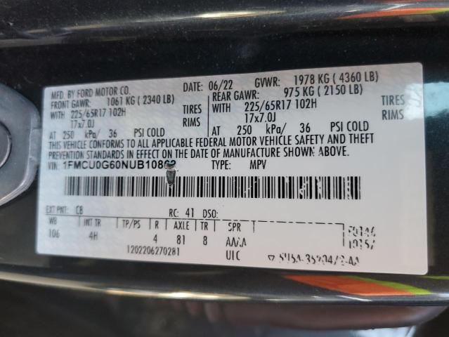 Photo 14 from auction – 2022 FORD ESCAPE SE with VIN 1FMCU0G60NUB10862