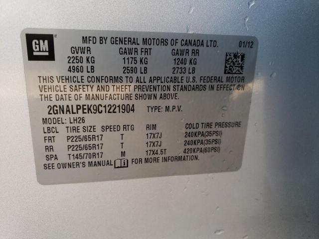 Photo 14 from auction – 2012 CHEVROLET EQUINOX LT with VIN 2GNALPEK9C1221904