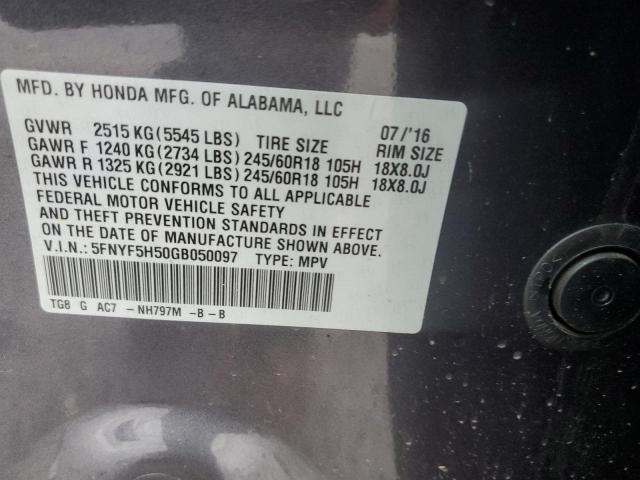 Photo 14 from auction – 2016 HONDA PILOT EXL with VIN 5FNYF5H50GB050097