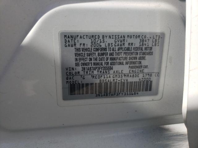 Photo 12 from auction – 2015 NISSAN SENTRA S with VIN 3N1AB7AP3FY355684