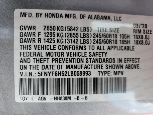 Photo 13 from auction – 2020 HONDA PILOT EXL with VIN 5FNYF6H52LB058993