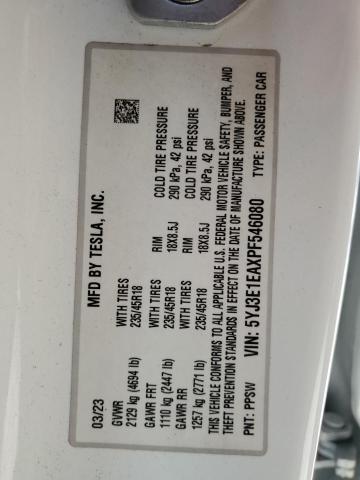 Photo 12 from auction – 2023 TESLA MODEL 3 with VIN 5YJ3E1EAXPF546080