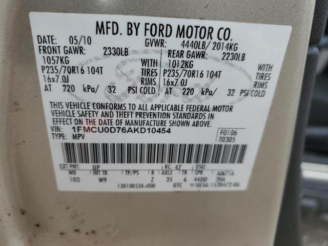 Zdjęcie 14 z aukcji – 2010 FORD ESCAPE XLT z VIN 1FMCU0D76AKD10454
