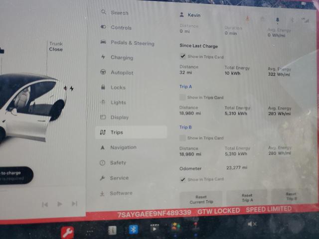 Photo 9 from auction – 2022 TESLA MODEL Y with VIN 7SAYGAEE9NF489339