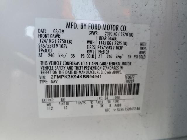 Photo 14 from auction – 2019 FORD EDGE TITAN with VIN 2FMPK3K94KBB94941