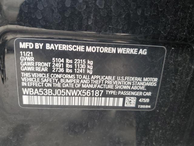 Photo 12 from auction – 2022 BMW 540 I with VIN WBA53BJ05NWX56187
