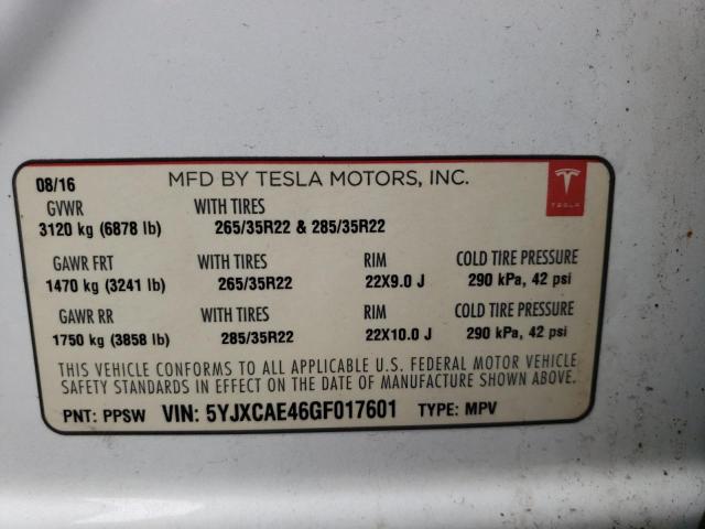 Photo 14 from auction – 2016 TESLA MODEL X with VIN 5YJXCAE46GF017601