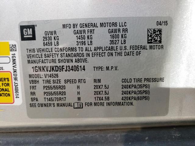 Photo 14 from auction – 2015 CHEVROLET TRAVERSE L with VIN 1GNKVJKD9FJ340614