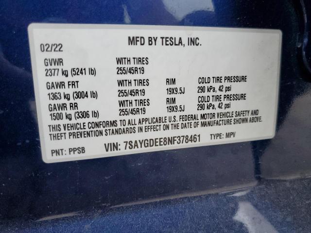 Photo 14 from auction – 2022 TESLA MODEL Y with VIN 7SAYGDEE8NF378461