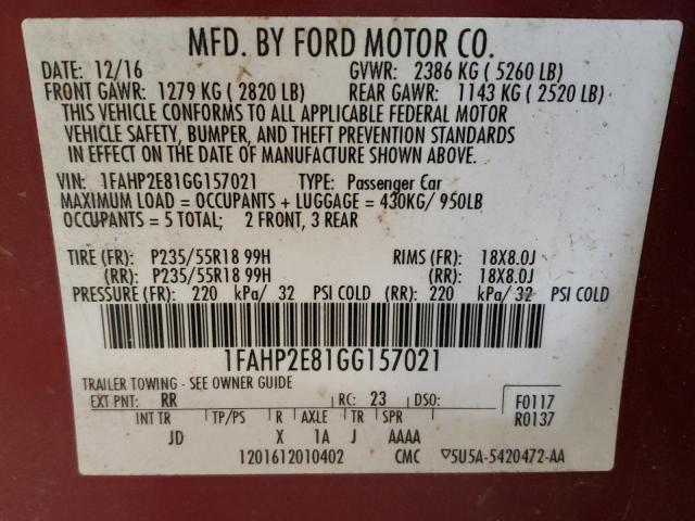 Zdjęcie 12 z aukcji – 2016 FORD TAURUS SEL z VIN 1FAHP2E81GG157021