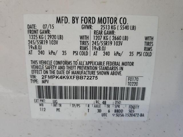 Photo 14 from auction – 2015 FORD EDGE TITAN with VIN 2FMPK4K9XFBB72275