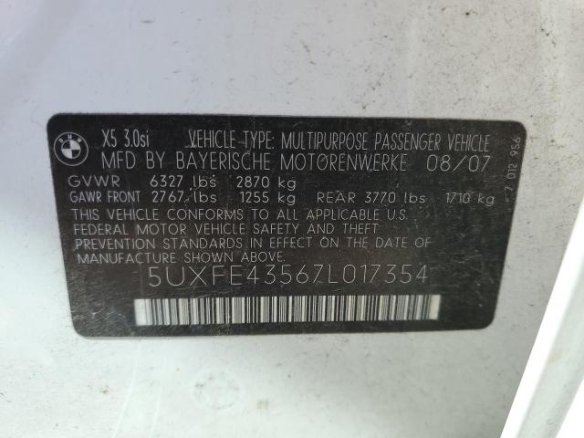 Photo 14 from auction – 2007 BMW X5 3.0I with VIN 5UXFE43567L017354