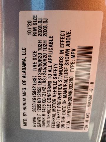 Photo 13 from auction – 2021 HONDA PILOT TOUR with VIN 5FNYF6H9XMB033280