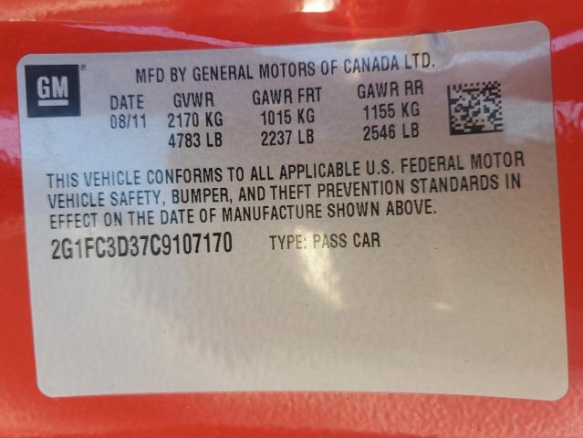 Photo 12 from auction – 2012 CHEVROLET CAMARO LT with VIN 2G1FC3D37C9107170