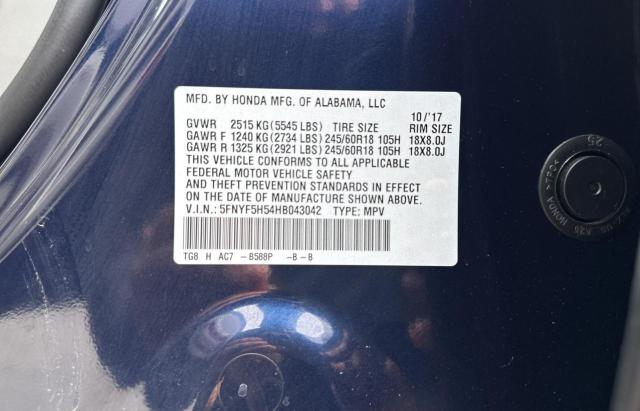 Photo 10 from auction – 2017 HONDA PILOT EXL with VIN 5FNYF5H54HB043042