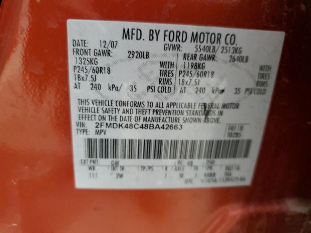 Photo 14 from auction – 2008 FORD EDGE SEL with VIN 2FMDK48C48BA42663