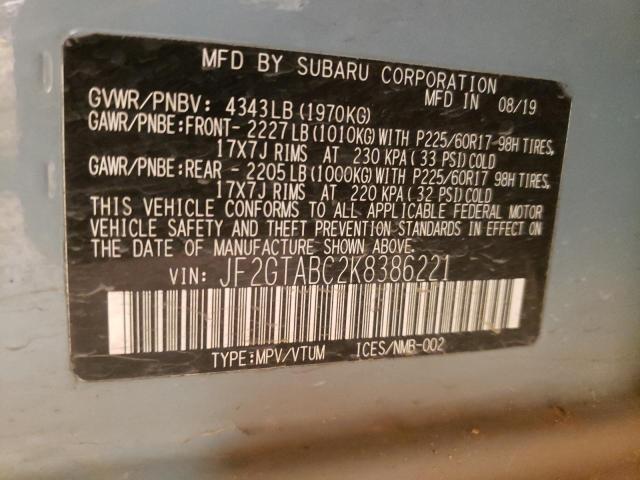 Photo 14 from auction – 2019 SUBARU CROSSTREK with VIN JF2GTABC2K8386221