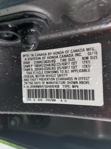 Photo 14 from auction – 2016 HONDA CR-V EXL with VIN 2HKRM4H75GH642408