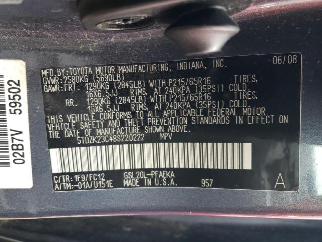 Photo 14 from auction – 2008 TOYOTA SIENNA CE with VIN 5TDZK23C48S220222