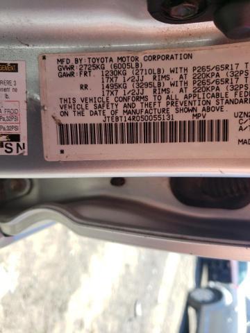 Photo 14 from auction – 2005 TOYOTA 4RUNNER SR with VIN JTEBT14R050055131