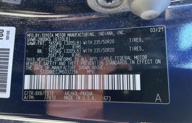 Photo 10 from auction – 2021 TOYOTA SIENNA XSE with VIN 5TDDRKEC2MS032294
