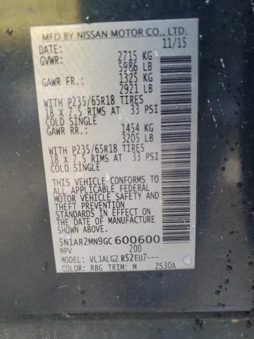 Photo 14 from auction – 2016 NISSAN PATHFINDER with VIN 5N1AR2MN9GC600600