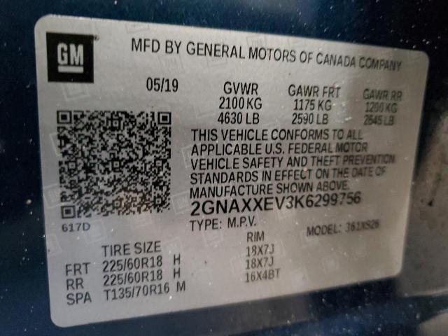 Photo 14 from auction – 2019 CHEVROLET EQUINOX PR with VIN 2GNAXXEV3K6299756