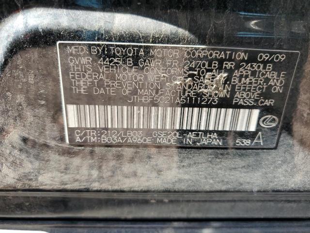 Photo 12 from auction – 2010 LEXUS IS 250 with VIN JTHBF5C21A5111273