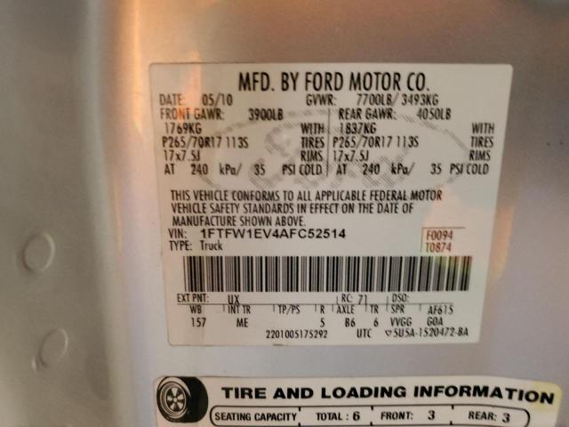 Photo 12 from auction – 2010 FORD F150 SUPER with VIN 1FTFW1EV4AFC52514