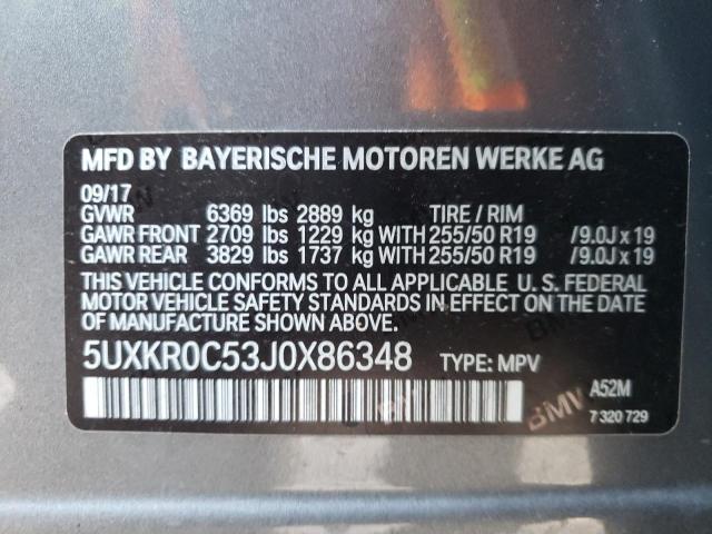 Photo 14 from auction – 2018 BMW X5 XDRIVE3 with VIN 5UXKR0C53J0X86348