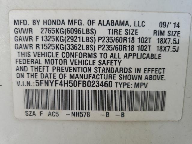 Photo 14 from auction – 2015 HONDA PILOT EXL with VIN 5FNYF4H50FB023460