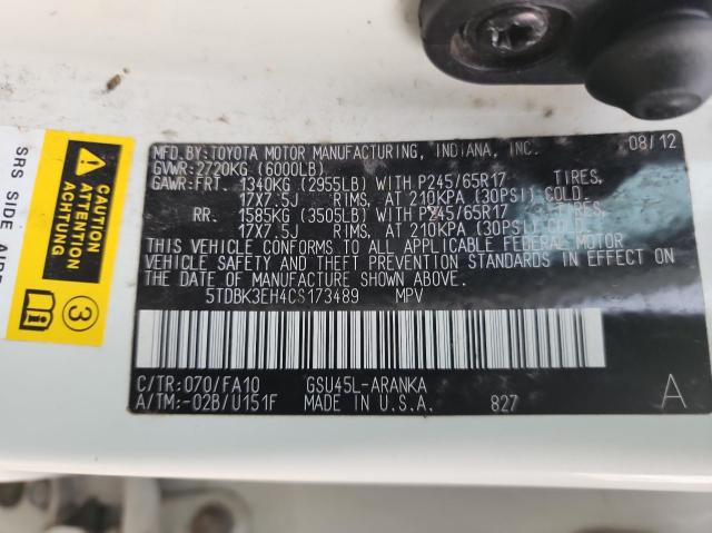 Photo 10 from auction – 2012 TOYOTA HIGHLANDER with VIN 5TDBK3EH4CS173489