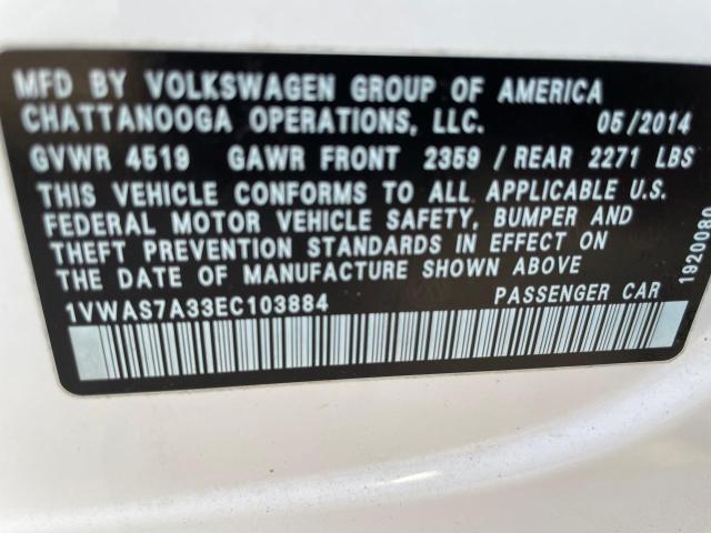 Photo 10 from auction – 2014 VOLKSWAGEN PASSAT S with VIN 1VWAS7A33EC103884