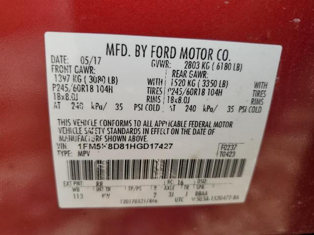 Photo 14 from auction – 2017 FORD EXPLORER X with VIN 1FM5K8D81HGD17427