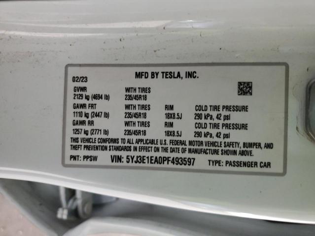 Photo 12 from auction – 2023 TESLA MODEL 3 with VIN 5YJ3E1EA0PF493597