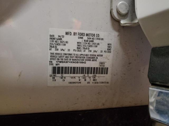 Photo 14 from auction – 2022 FORD EXPLORER L with VIN 1FMSK8FHXNGB18842