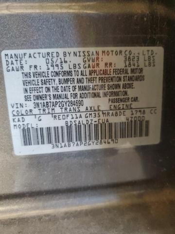 Photo 12 from auction – 2016 NISSAN SENTRA S with VIN 3N1AB7AP2GY284690