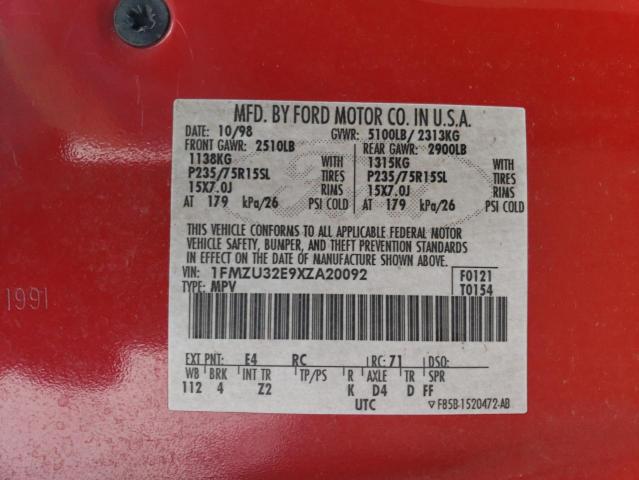 Photo 12 from auction – 1999 FORD EXPLORER with VIN 1FMZU32E9XZA20092