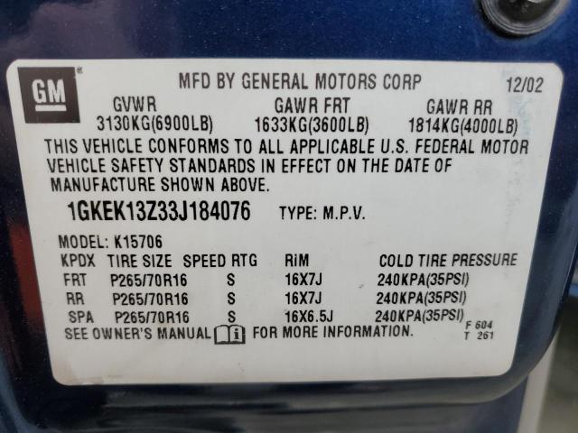 Photo 14 from auction – 2003 GMC YUKON with VIN 1GKEK13Z33J184076