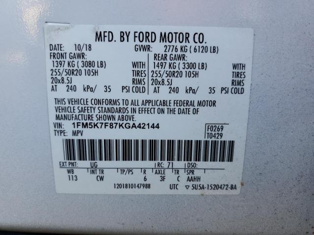Photo 14 from auction – 2019 FORD EXPLORER L with VIN 1FM5K7F87KGA42144