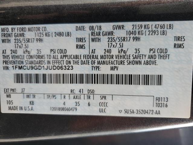 Photo 14 from auction – 2018 FORD ESCAPE SE with VIN 1FMCU9GD1JUD06323