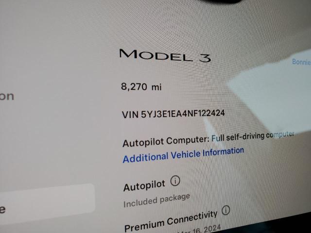 Photo 9 from auction – 2022 TESLA MODEL 3 with VIN 5YJ3E1EA4NF122424