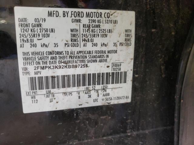 Photo 14 from auction – 2019 FORD EDGE TITAN with VIN 2FMPK3K92KBB97255